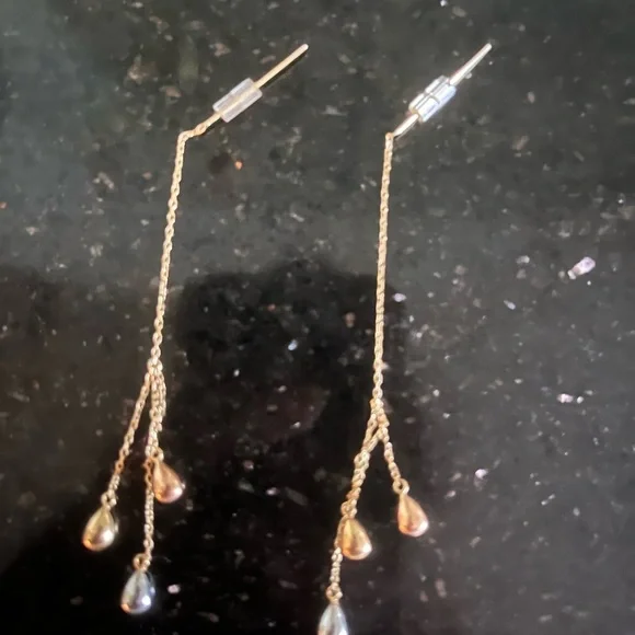 14K Tri-Gold Dangle Earrings - Picture 1 of 2